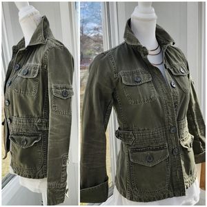 J.Crew Olive Green Fatigue Utility Distress Button Front Jacket Five Pockets XS